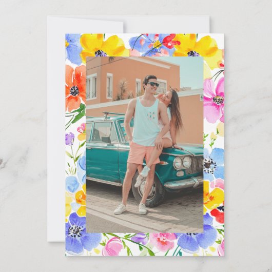 Spring Vibrant Waterverf Flowers Fotobruiloft Save The Date (Achterkant)