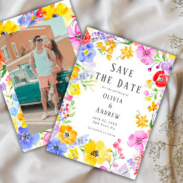 Spring Vibrant Waterverf Flowers Fotobruiloft Save The Date