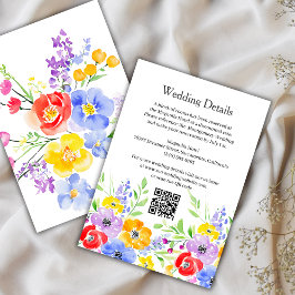 Spring Vibrant Waterverf Flowers Wedding Details Informatiekaartje