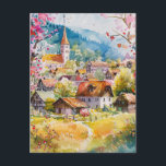 Spring Village Briefkaart<br><div class="desc">A Watercolour Village in Springtime</div>