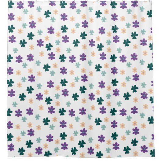 Spring Violet Flowers Pattern on White Background Douchegordijn (Voorkant)