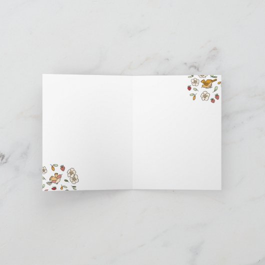 Spring Vogels en Aardbeien Bloempatroon Blank Bedankkaart (Binnen)