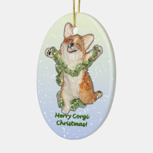 Spring voor Joy! Corgi kerstversiering Keramisch Ornament (Links)