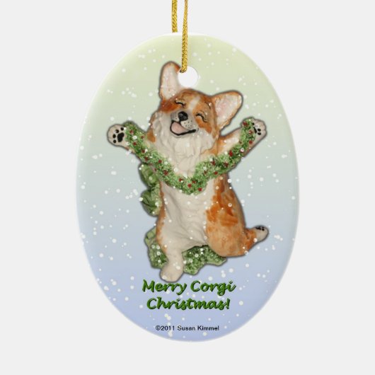 Spring voor Joy! Corgi kerstversiering Keramisch Ornament (Achterkant)