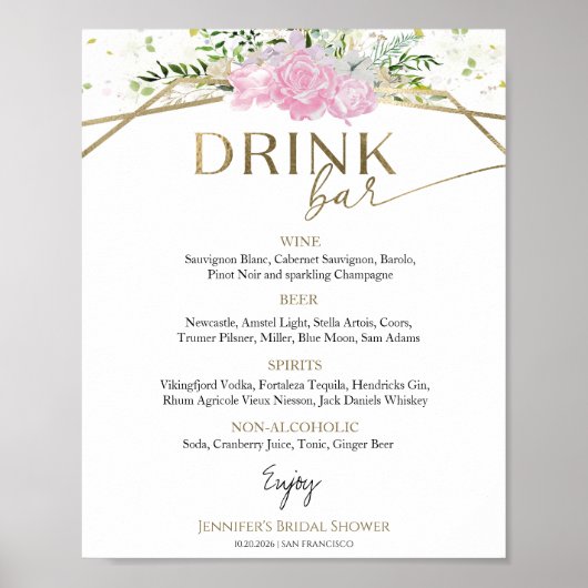 Spring Vrijgezellenfeest Drinken Menu Sign Wildflo Poster (Voorkant)