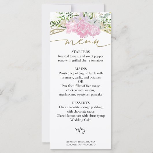 Spring Vrijgezellenfeest Menu Kaart vergulde Wildf (Voorkant)