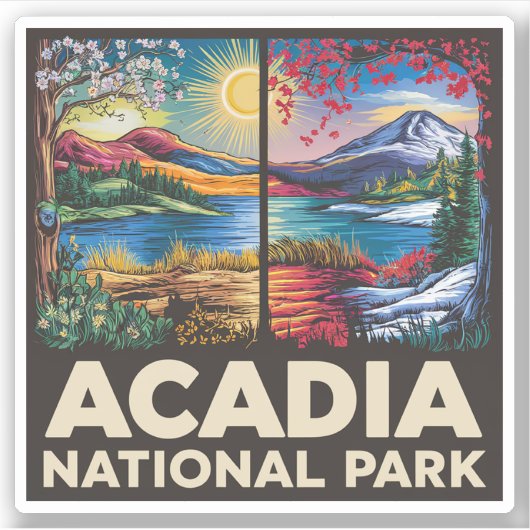 Spring vs Autumn Acadia National Park Cadeau Sticker (Voorkant)