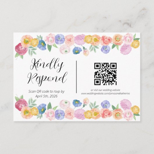 Spring Watercolor Floral RSVP Informatiekaartje (Voorkant)