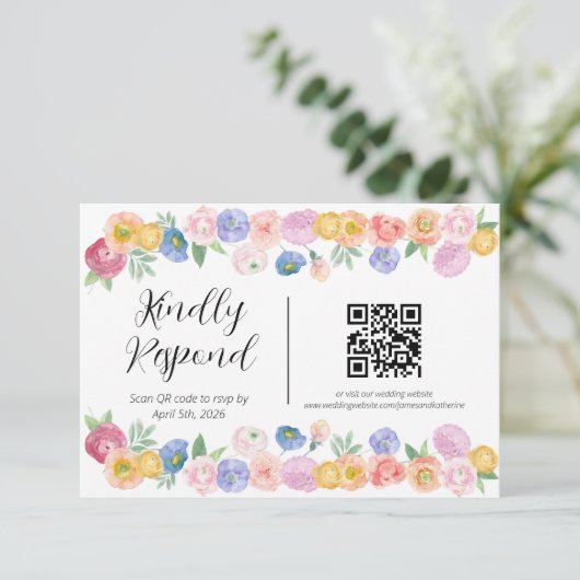 Spring Watercolor Floral RSVP Informatiekaartje (Staand voorkant)