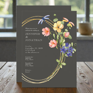 Spring Watercolor Floral Wedding Invitation Kaart