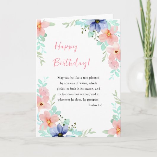 Spring Watercolor Flowers Bible Verse Birthday Kaart (Voorkant)