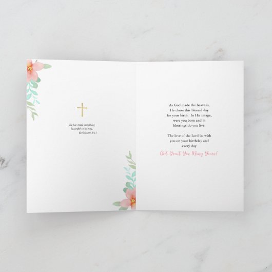 Spring Watercolor Flowers Bible Verse Birthday  Kaart (Binnen)