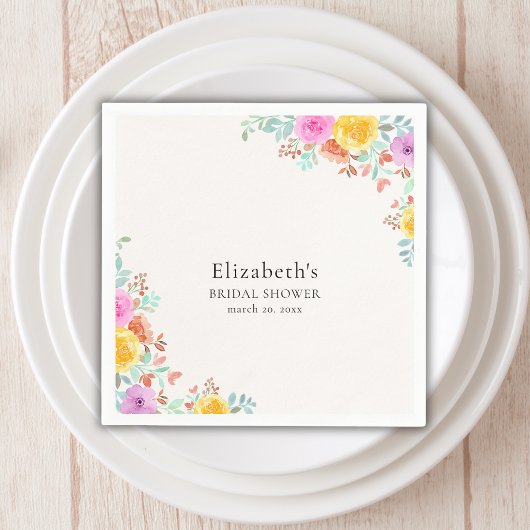 Spring watercolor Flowers Bridal Shower Servet