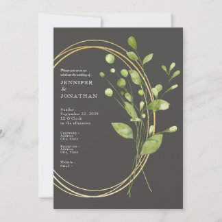 Spring Watercolor Green Leaves Wedding Invitation Kaart