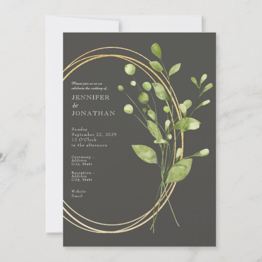 Spring Watercolor Green Leaves Wedding Invitation Kaart (Voorkant)