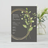 Spring Watercolor Green Leaves Wedding Invitation Kaart (Staand voorkant)