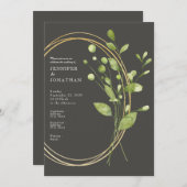 Spring Watercolor Green Leaves Wedding Invitation Kaart (Voorkant / Achterkant)