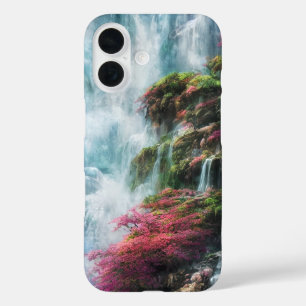 Spring Waterfall Groene Roze Flora iPhone 16 Hoesje