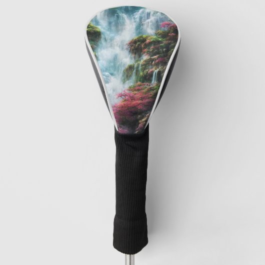 Spring Waterfall Mountain roze bloemen 11 Golfheadcover (Voorkant)