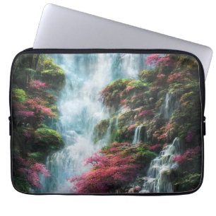 Spring Waterfall Mountain roze bloemen 11 Laptop Sleeve