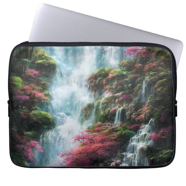 Spring Waterfall Mountain roze bloemen 11 Laptop Sleeve (Voorkant)