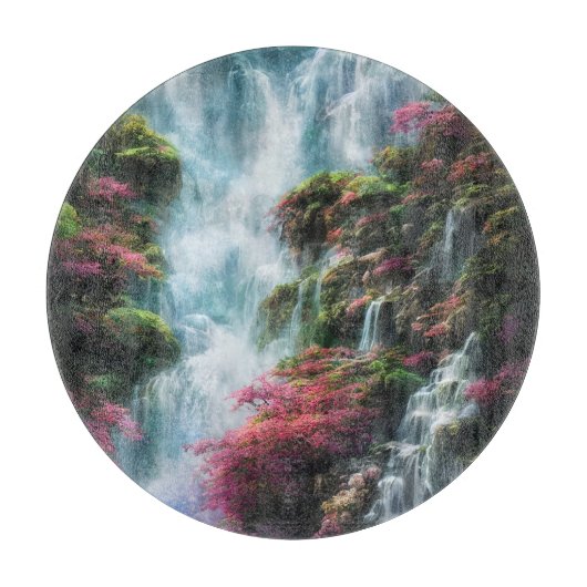 Spring Waterfall Mountain roze bloemen 11 Snijplank (Voorkant)