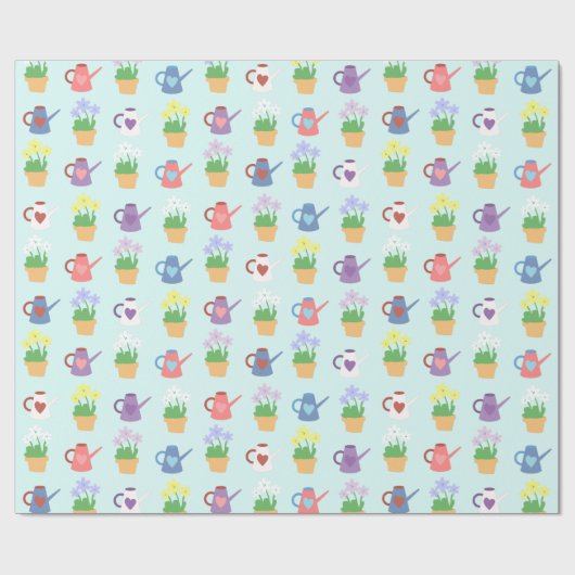 Spring Watering Can en Plant Pattern Cadeaupapier (Vlak)