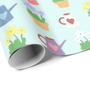 Spring Watering Can en Plant Pattern Cadeaupapier