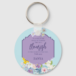 Spring Waterverf Bloemen Bijbelvers gepersonalisee Sleutelhanger