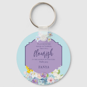 Spring Waterverf Bloemen Bijbelvers gepersonalisee Sleutelhanger