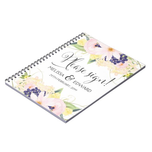 Spring Waterverf Bloemen bruiloft gastenboek Notitieboek (Linkerzijde)