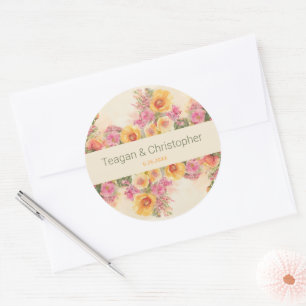 Spring Waterverf Bloemen Cottagecore bruiloft Ronde Sticker