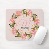 Spring waterverf bloemenkrans monogram muismat (Met muis)