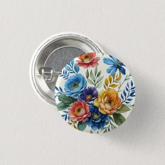 Spring Waterverf Bloemenprint Ronde Button 3,2 Cm (Voorkant /achterkant)