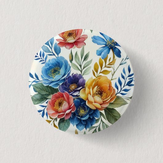 Spring Waterverf Bloemenprint Ronde Button 3,2 Cm (Voorkant)