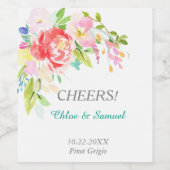 Spring Waterverf Bouquet - Persoonlijk huwelijk Wijn Etiket (Enkel label)