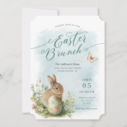 Spring Waterverf Bunny Paasbrunch Uitnodiging (Voorkant)