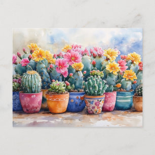 Spring Waterverf Cactus en bloemen Briefkaart