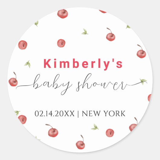 Spring Waterverf Cherry Sweet Baby shower Ronde Sticker (Voorkant)