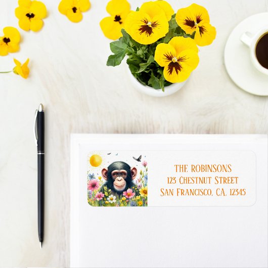 Spring Waterverf chimpansee retouradres Etiket