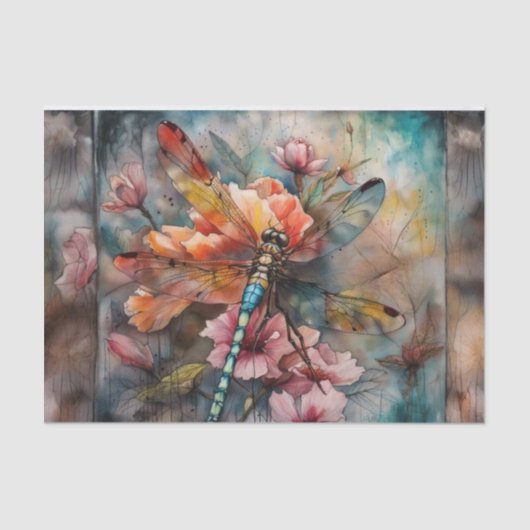 Spring Waterverf Dragonfly Decoupage Papier (Voorkant)
