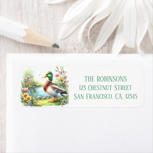 Spring Waterverf eend retouradres Etiket (Insitu)