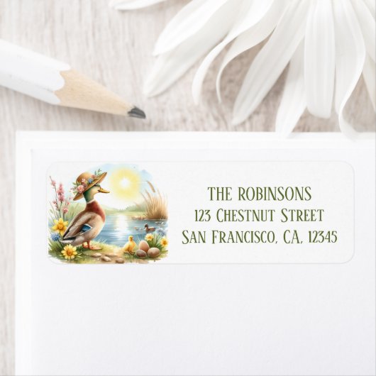 Spring Waterverf eend retouradres Etiket (Insitu)
