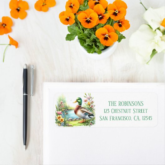 Spring Waterverf eend retouradres Etiket