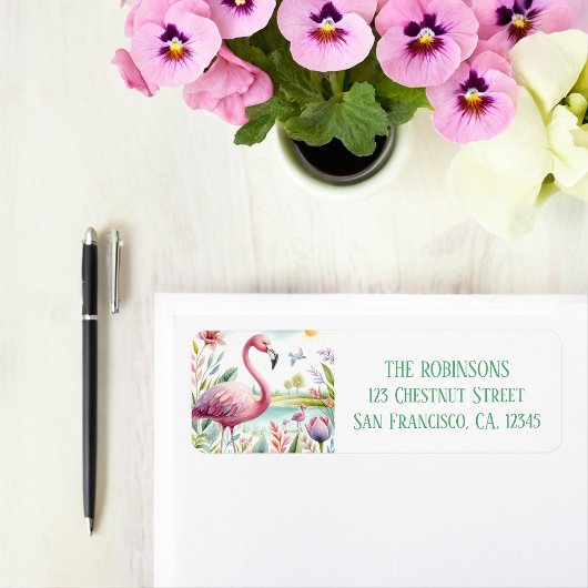 Spring Waterverf Flamingo retouradres Etiket