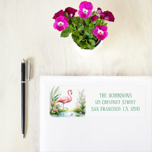 Spring Waterverf Flamingo retouradres Etiket