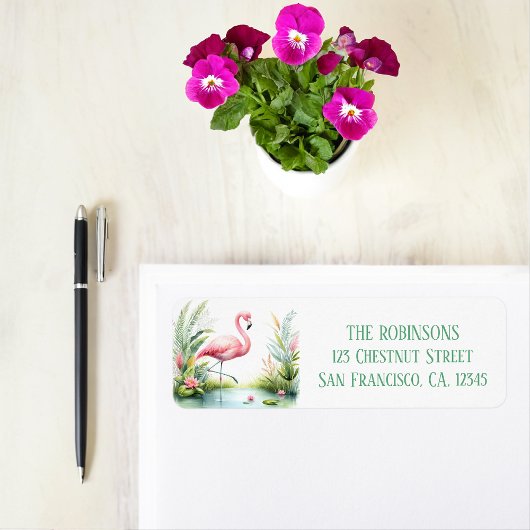 Spring Waterverf Flamingo retouradres Etiket