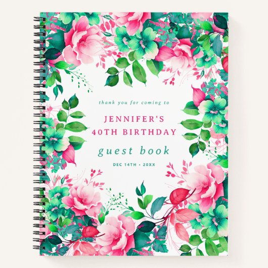 Spring Waterverf Floral 40th Birthday Gastenboek Notitieboek (Voorkant)