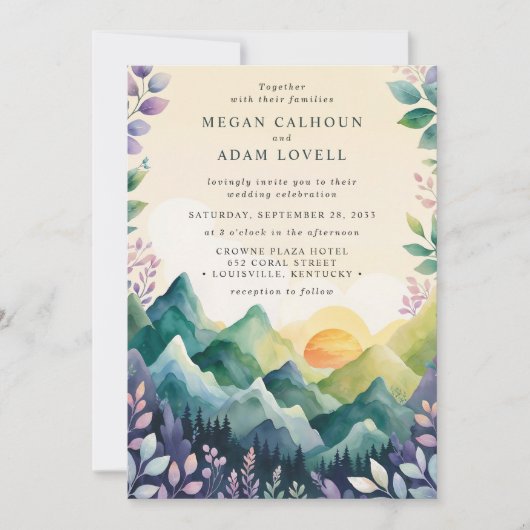 Spring Waterverf Floral Elegant Mountains Wedding Kaart (Voorkant)