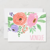 Spring Waterverf Floral gepersonaliseerd Notitiekaartje (Voorkant)